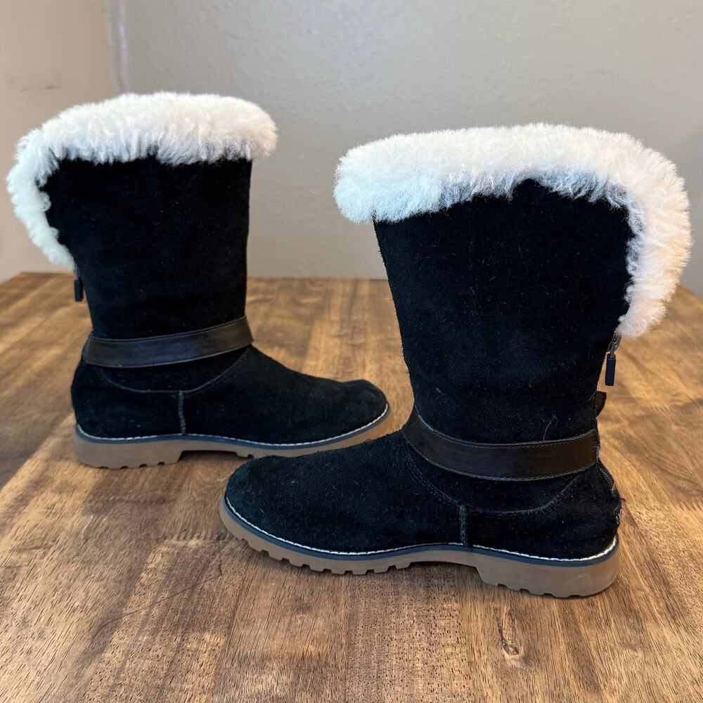 UGG Australia Boots Nessa Shearling Lined Black Suede Mid Calf Zip Up US 3 EU 35 - Picture 5 of 11